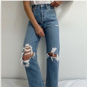 Agolde Light Blue Distressed High-Rise Ankle Jeans